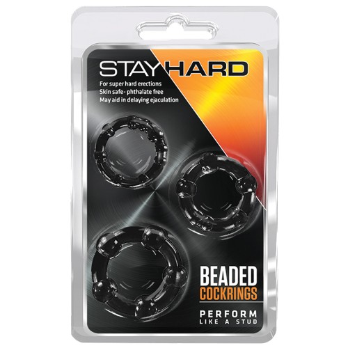 Anillos para el Pene Beaded Stay Hard Pack de 3 Negro