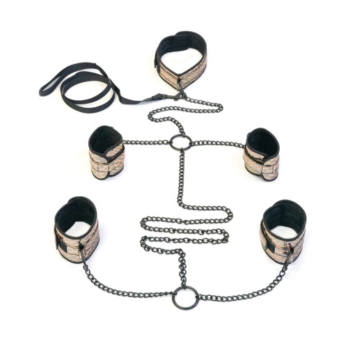 Spartacus Faux Leather Bondage Kit with Leash - Gold