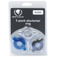 Juego de Anillos para el Pene de Elastómero Spartacus - Negro, Azul y Transparente Paquete de 3