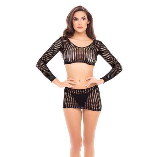 Rene Rofe Crochet Net Bodystocking Black O/S