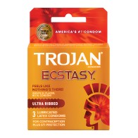 Trojan Ultra Ribbed Ecstasy Condoms - Box of 3