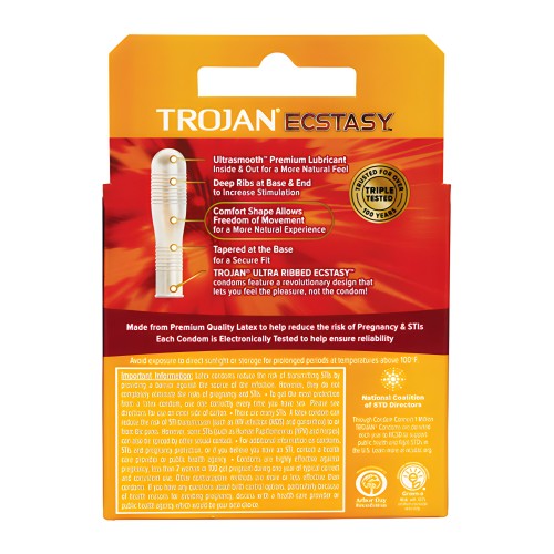 Trojan Ultra Ribbed Ecstasy Condoms - Box of 3
