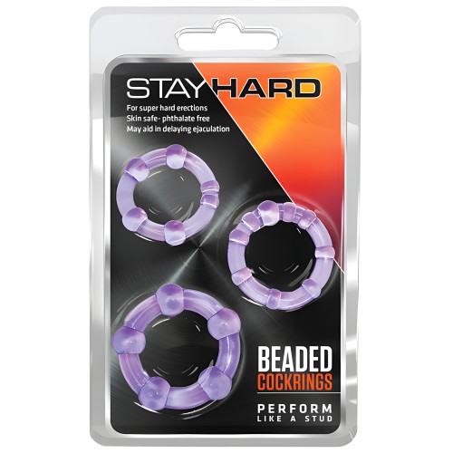 Anillos para el Pene Beaded Stay Hard - Paquete de 3 Morado