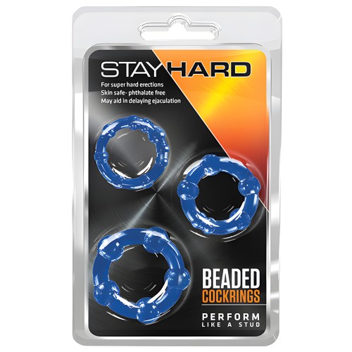 Anillos para el Pene con Perlas Blush Stay Hard 3 Pack - Azul