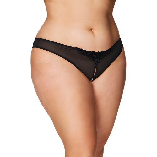 Tanga sin Crotch con Perlas Negro 3X/4X