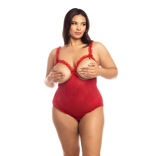 Lace Open Cup & Crotchless Teddy Red QN