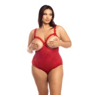 Lace Open Cup & Crotchless Teddy Red QN