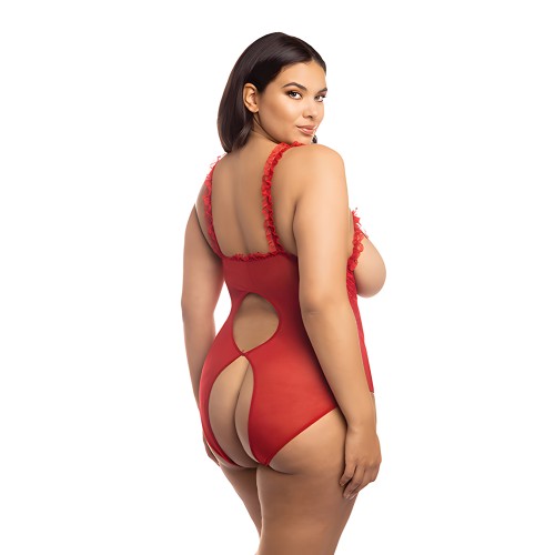 Lace Open Cup & Crotchless Teddy Red QN