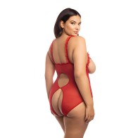 Lace Open Cup & Crotchless Teddy Red QN