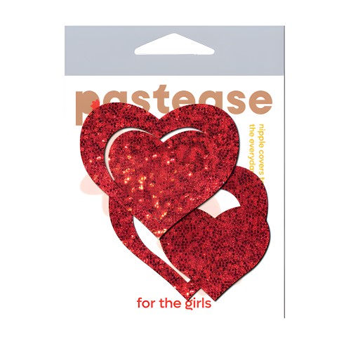 Pastease Glitter Peek a Boob Hearts Red O/S