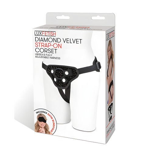 Corset Strap-On de Terciopelo Diamante - Negro