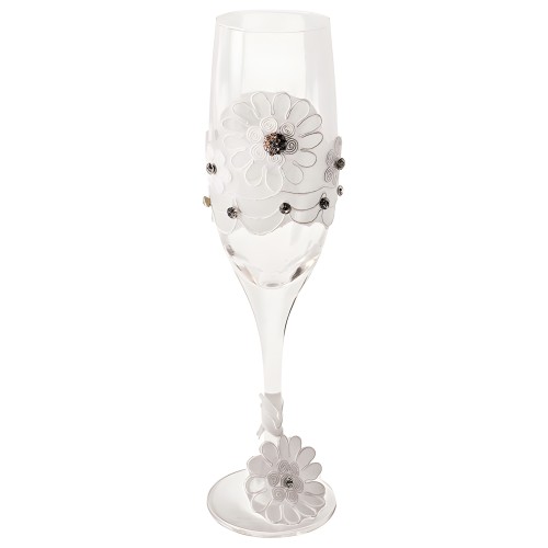Bride to Be Champagne Glass w/White Lace Trim