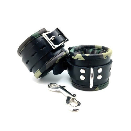 Sensual Sin Leather Padded Ankle Cuffs - Camo Piping