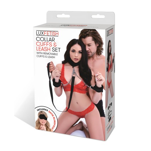 Lux Fetish Collar Cuffs & Leash Set - Removable