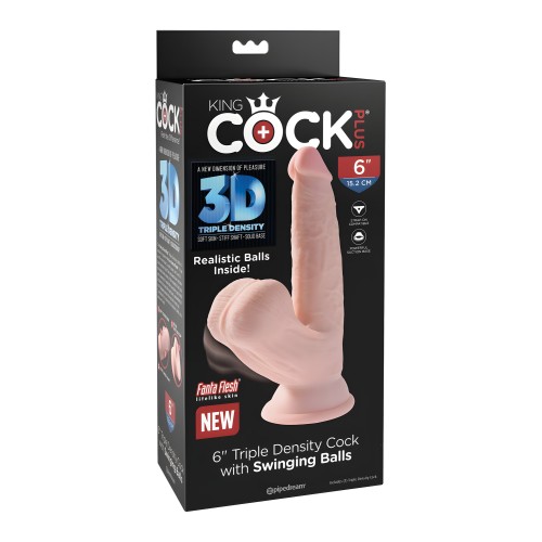 King Cock Plus 6" Pene Triple Densidad con Testículos Balanceantes - Marfil - Dildos