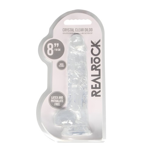 Dildo RealRock Realista Cristal Claro de 8" con Testículos - Transparente