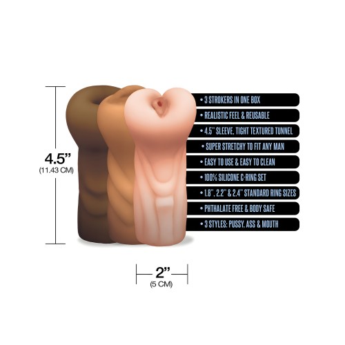 MSTR B8 Conjunto de Stroker con Anillos - Pack Variado de 3 de Happy Ending