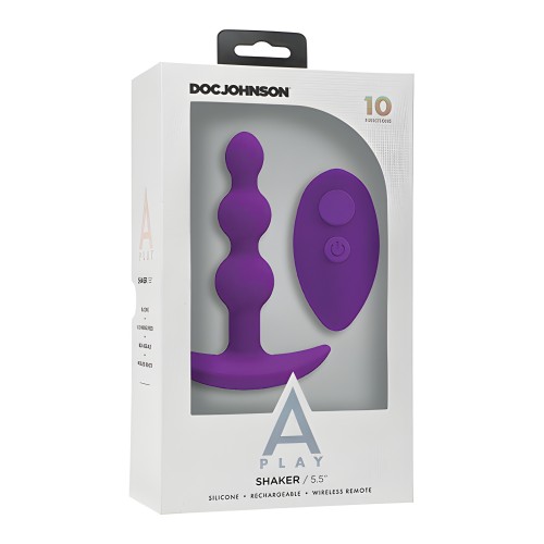 A Play Beaded Rechargeable Silicone Anal Plug w/Remote - Purple