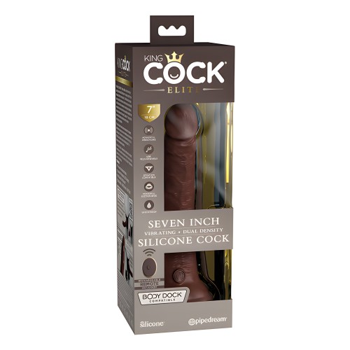 King Cock Elite 7" Dual Density Vibrating Silicone Cock w/Remote - Brown