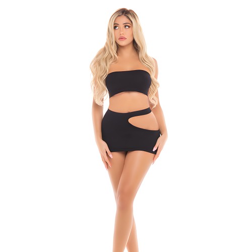 Pink Lipstick Femme Bandeau Sin Costuras y Falda - Negra