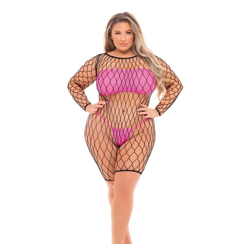 Pink Lipstick Dance With Me Large Fishnet Romper - Neon Pink QN