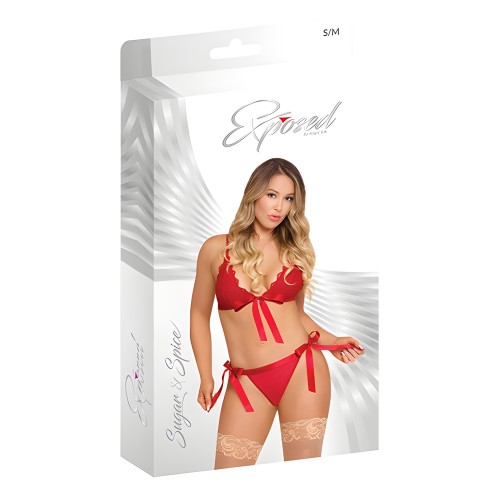 Sugar & Spice Ribbon Tie Bra & Panty - Red L/XL