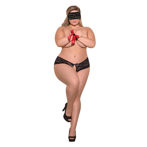Love & Bondage Lace Booty Short, Blindfold & Wrist Ties - Black QN