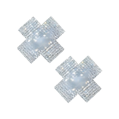 Neva Nude Cross Crystal Jewel Reusable Silicone Nipple Pasties - Clear O/S