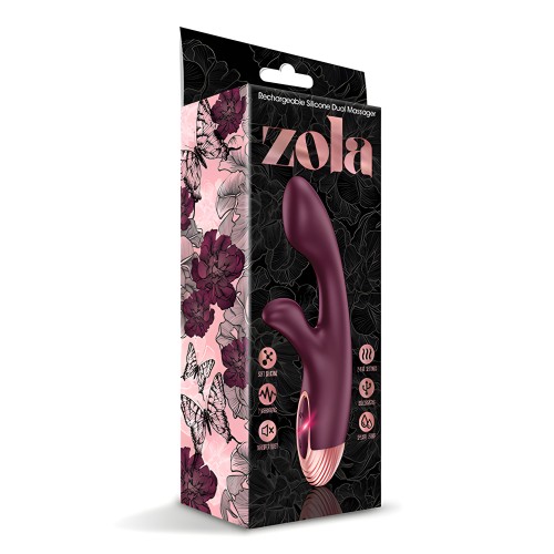 Zola Rechargeable Silicone Dual Massager - Burgundy/Rose Gold