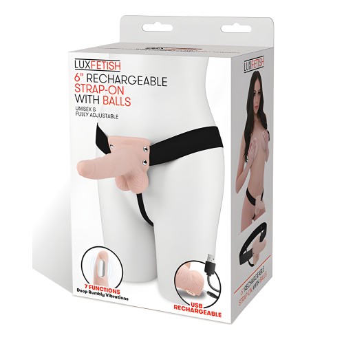 Lux Fetish 6" Rechargeable Strap On w/Balls - Ivory