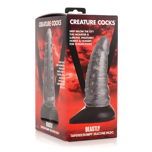 Creature Cocks Beastly Tapered Bumpy Silicone Dildo - Silver/Black | Silicone Dildo
