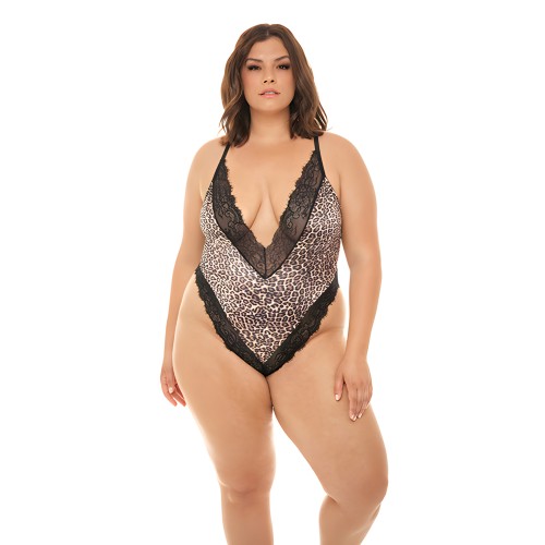 Jolene Teddy de Satén con Escote en V Leopardo/Negro 3X/4X