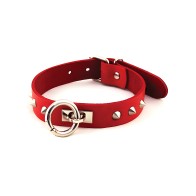Collar de Cuero Rouge O Ring con Studs - Rojo