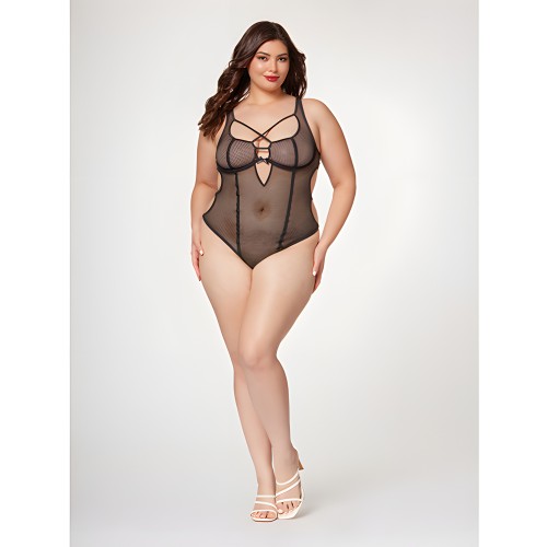 Fishnet Strappy Teddy - Seven 'til Midnight - Black 1X/2X
