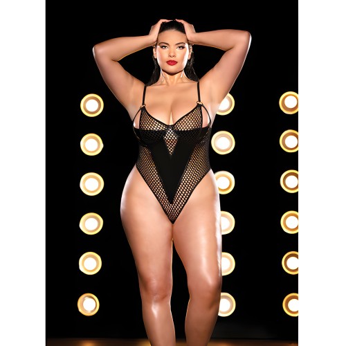 FETISH Frisky Fishnet & Vinyl Shelf Cup Peek A Boo Teddy Black 2X