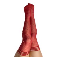 Kix'ies Joely Fishnet Rhinestone Thigh Highs Red