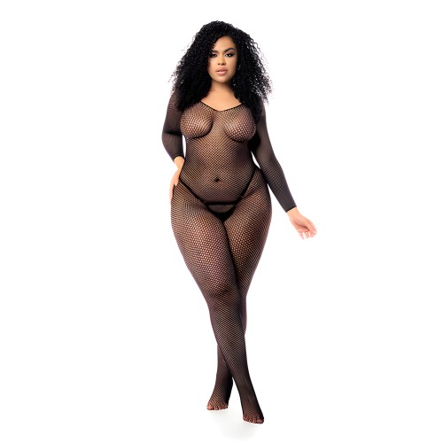 Long Sleeved All Over Fishnet Body Stocking Black QN | Mapale