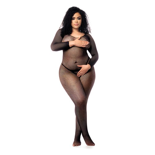 Long Sleeved All Over Fishnet Body Stocking Black QN | Mapale