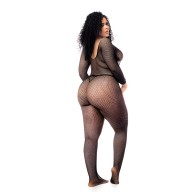 Long Sleeved All Over Fishnet Body Stocking Black QN | Mapale