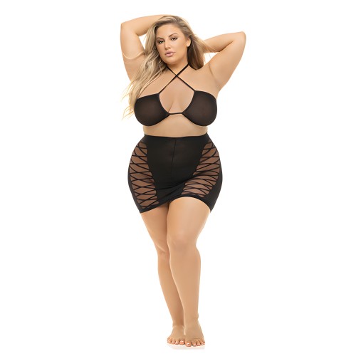 Pink Lipstick Halter Bra & Skirt Set