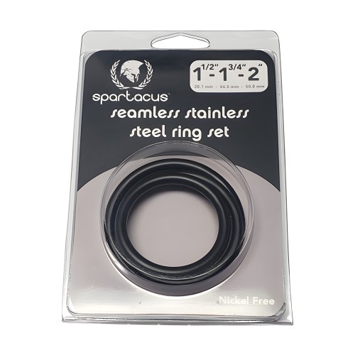 Anillo C Espacial Sin Costuras de Acero Inoxidable Spartacus - Negro Paquete de 3