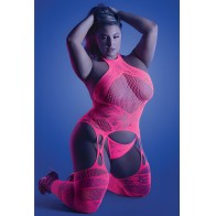 Body Halter Brillante y Tanga Rosa Neón QN
