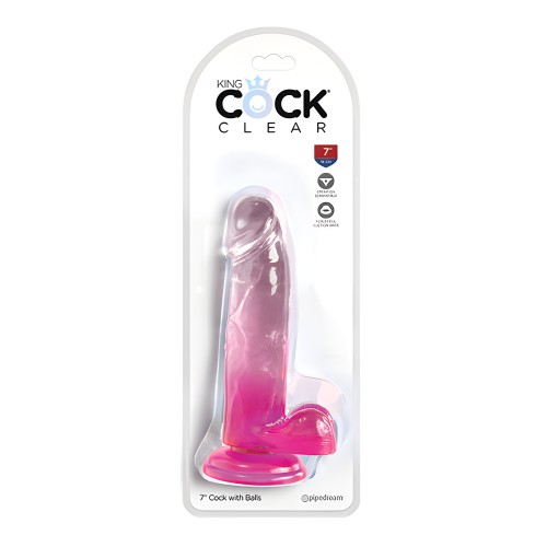 King Cock Clear 7" Cock w/Balls - Pink