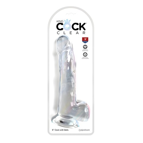King Cock Clear 9" Pene con Testículos - Transparente