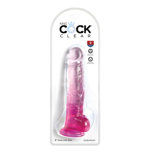 Pene Claro de 8" con Testículos King Cock - Rosa