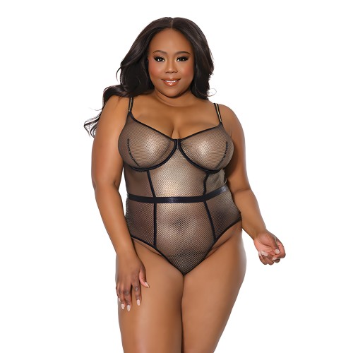 Holiday Metallic Fishnet Teddy Black/Gold