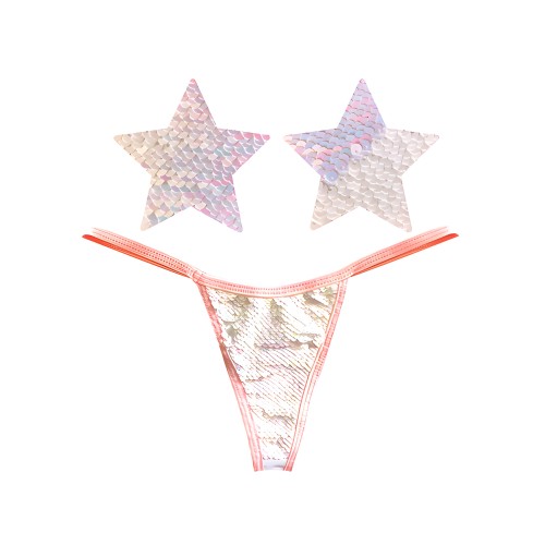 Neva Nude Naughty Knix Princess Bride G-String con Lentejuelas y Pasties - Rosa/Blanco O/S