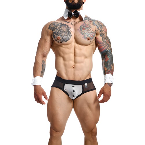 Male Basics MOB Maitre D Brief, Bow & French Cuffs Negro/Blanco LG