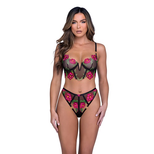 Peony Paradise Underwire Bralette & G-String - Black SM