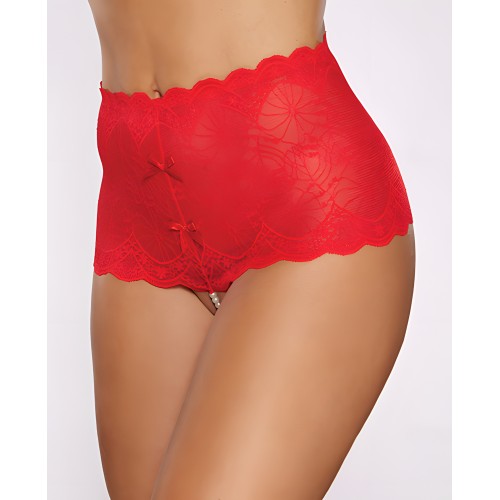 Allure Passion & Pearl Cintura Alta Crotchless - Rojo T/U